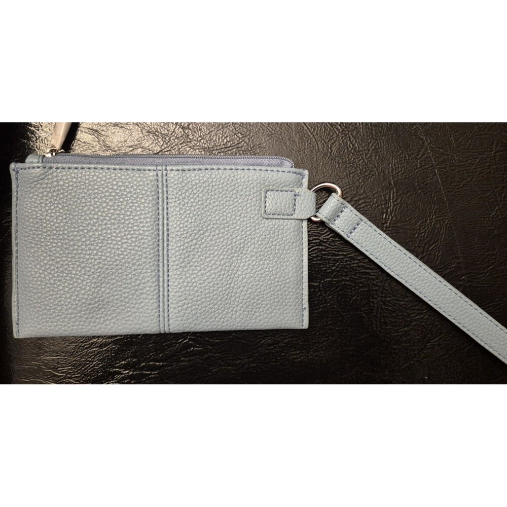 New Jewell by Thirty-One PU Leather Light Blue Wristlet Card Pockets 7x4 New